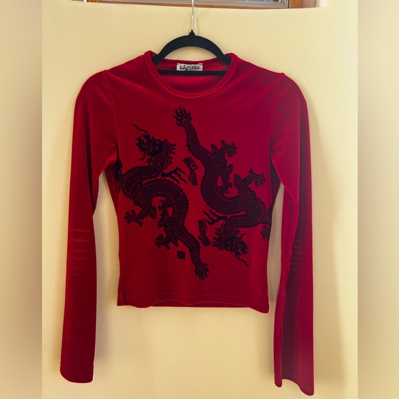 Red velour long sleeve top y2k - Picture 4 of 10